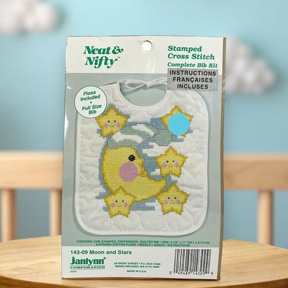 Janlynn Neat & Nifty Moon & Stars Stamped Cross Stitch Bib Kit 143-09 DIY Crafts - Picture 6 of 6